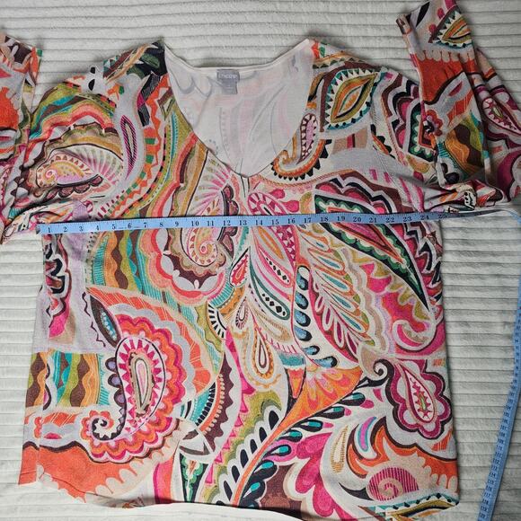 Chico’s Paisley Print Top Size 4 XXL Multicolor Knit Boho Tunic Dopamine Resort - Picture 4 of 9